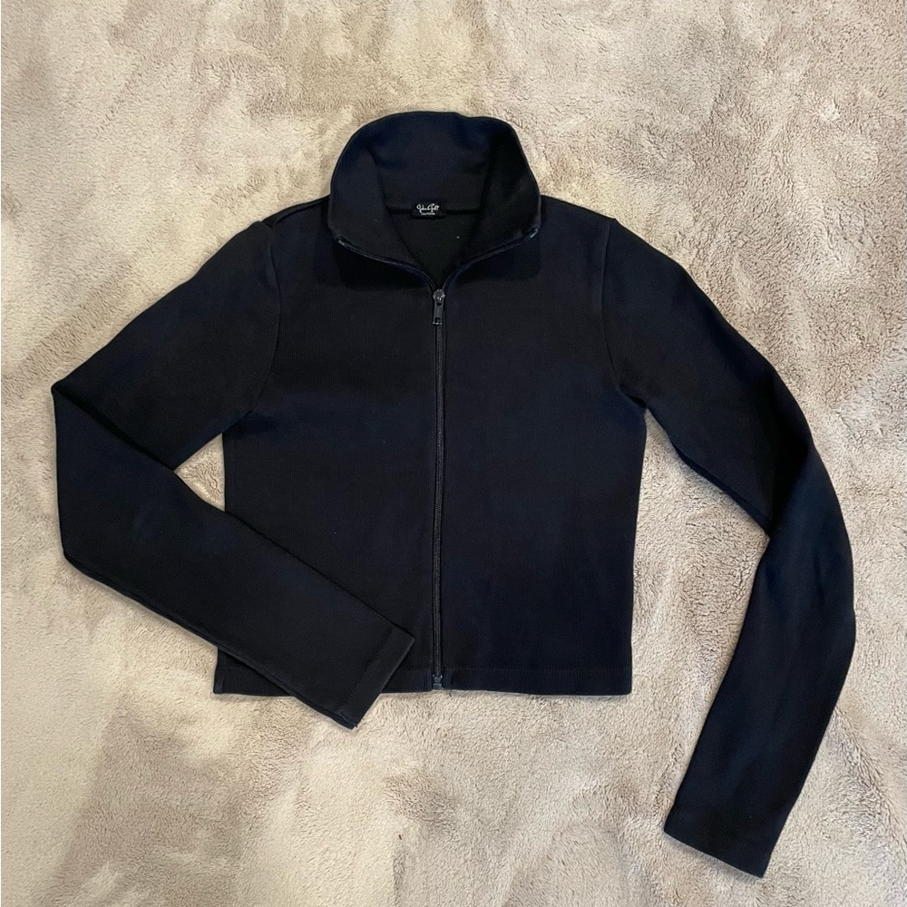 Navy Blue Cropped Zip-Up Sweater